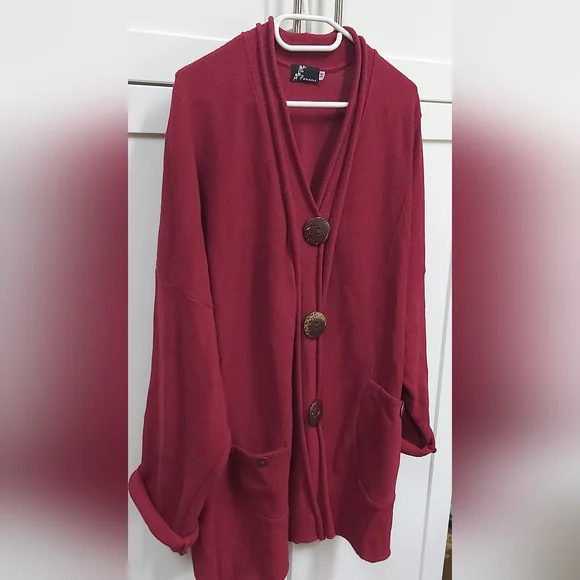 Fenini Red Button Front Sweater - Picture 9 of 9